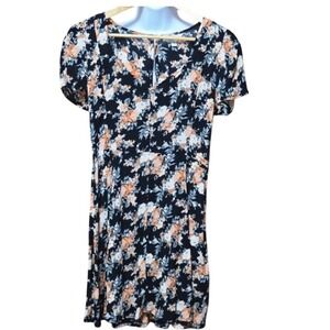 Miss Selfridge Black Floral Print Short Sleeve Mini Dress US 4 EUR 36